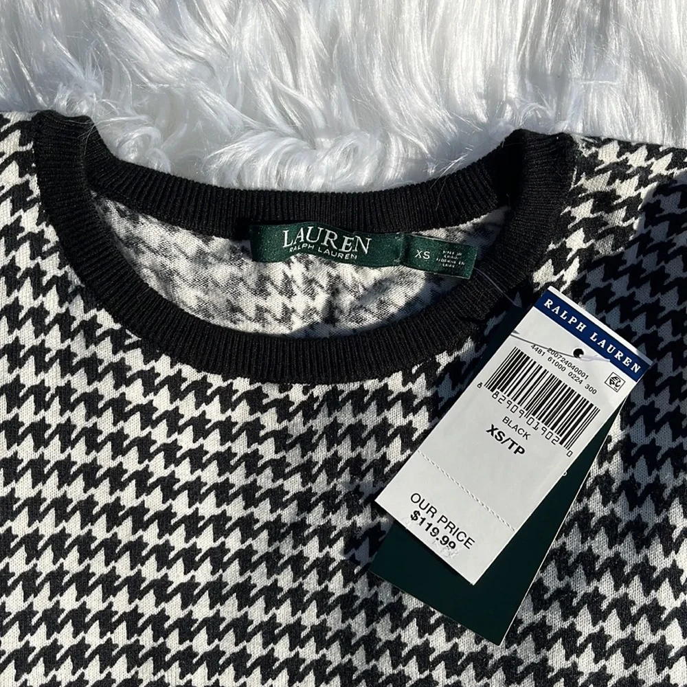 Ralph Lauren Houndstooth Sweater LRL Black White Fine Knit Blouse Women's XS NWT - Picture 8 of 11